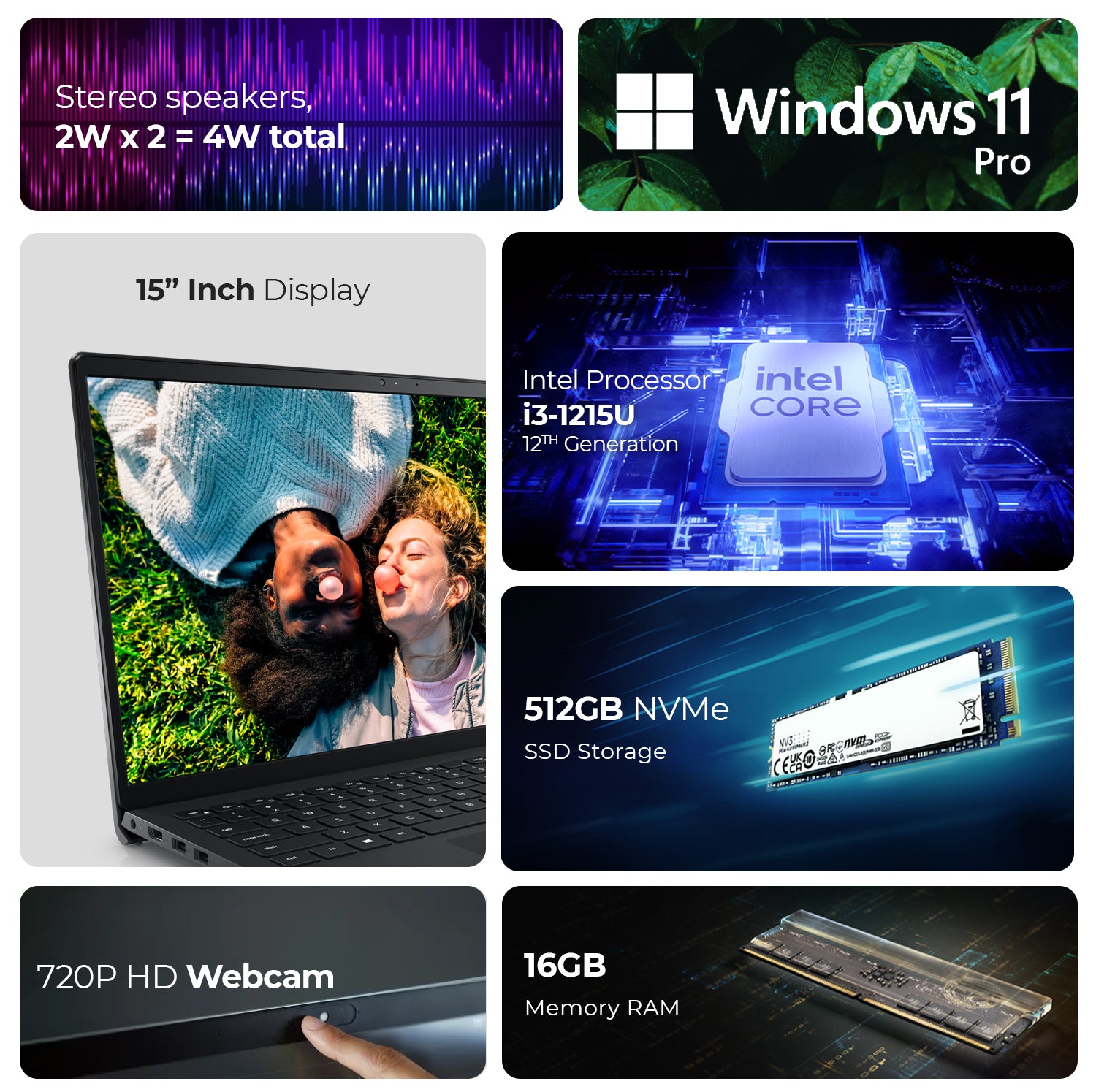 Dell Laptop Inspiron 3530, 13th Generation Intel i5-1334U, 16GB RAM, 512GB SSD, Win11 Pro, HD Webcam, 15.6 Display Intel Iris Xe graphics (Includes 1st Wave Laptop Stand + Wireless Mouse + Mouse pad + Antivirus) - 8GB RAM, 512GB SSD (Copy)