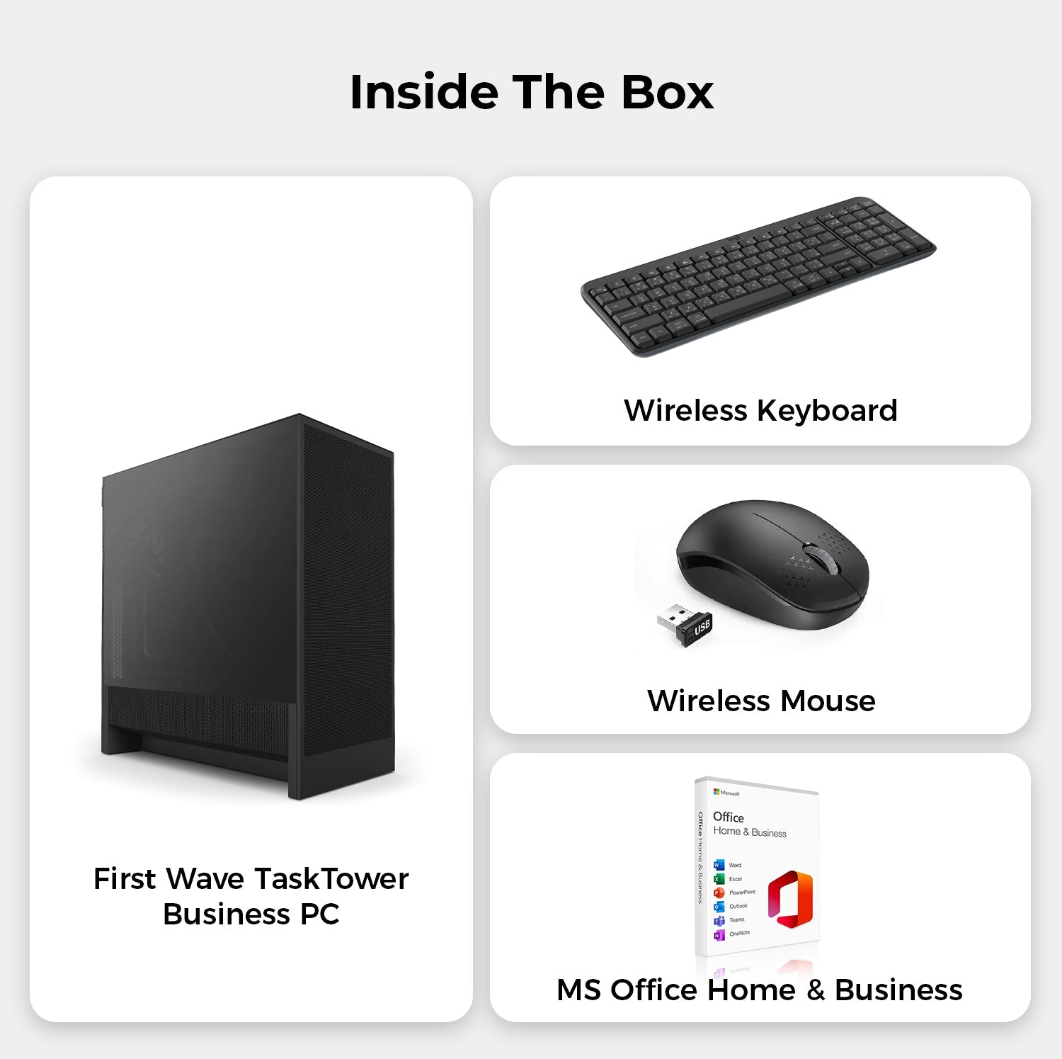 First Wave TaskTower Business Desktop PC – AMD Ryzen 7 8700G 8-Core | DDR5 RAM | 1TB NVMe SSD + 1TB SATA SSD | Windows 11 Pro, 3-Year Warranty | Includes MS Office, Keyboard & Mouse