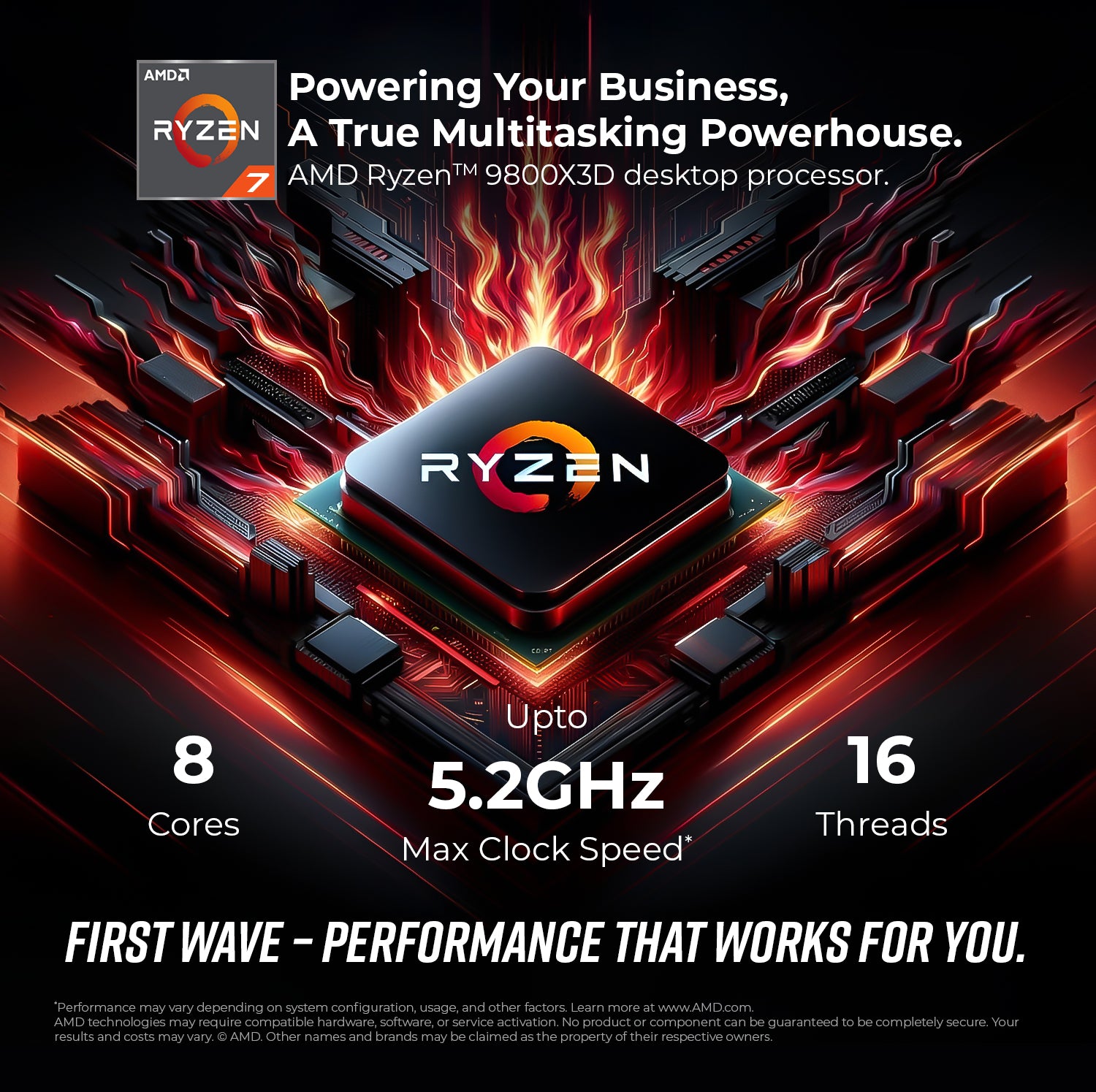 First Wave Stormcore-X Gaming PC, Ryzen™ 7 9800X3D, RTX™ 5070 12GB, 16,32,64GB DDR5 6000MHz RGB, 1TB NVMe Gen4 + 1TB SSD, 750W PSU, 360mm Liquid Cooling, WiFi, ATX Case