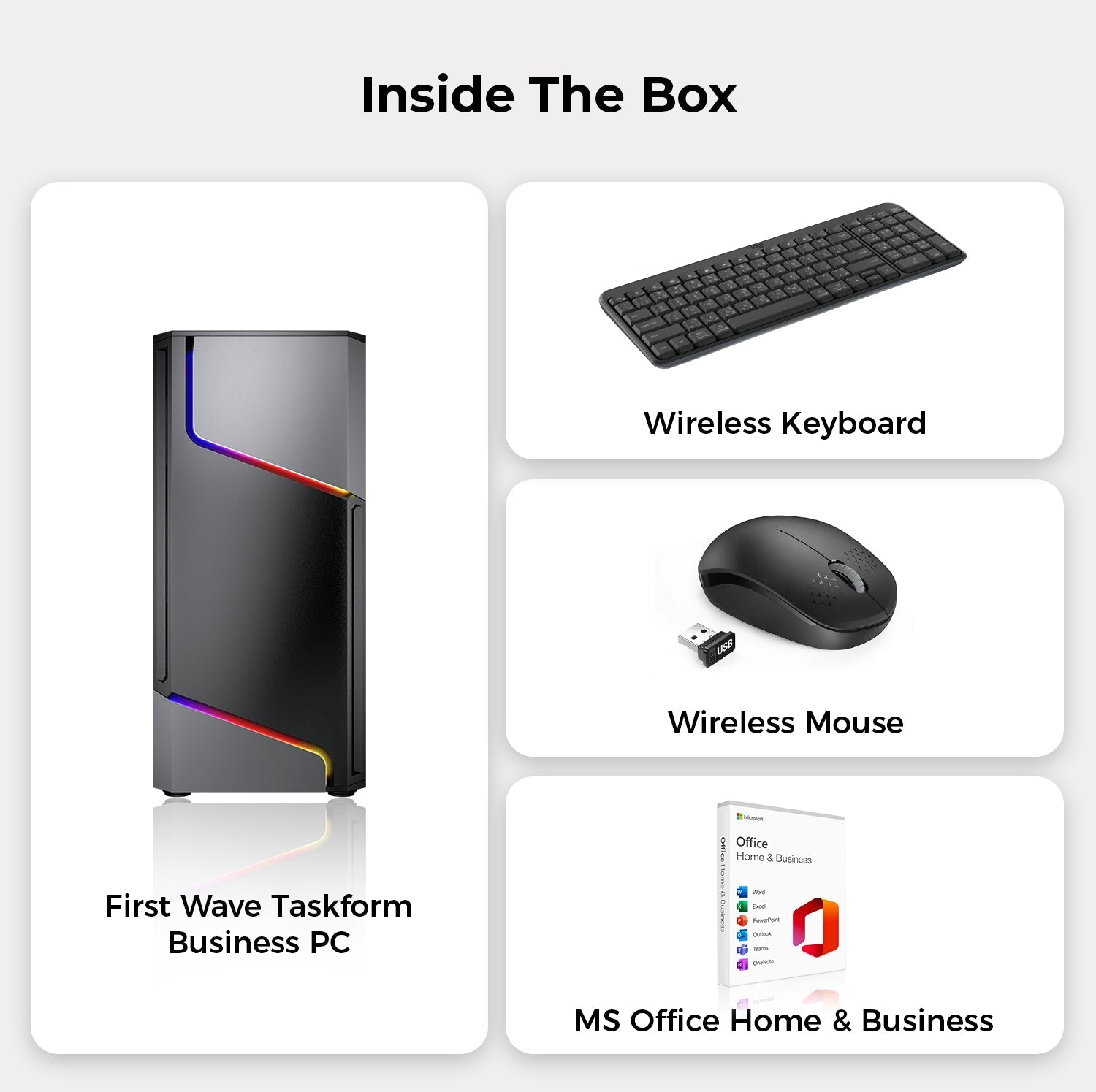 First Wave Taskform Business Desktop PC – 12th Gen Intel i5-12400, DDR5 RAM, 1TB NVMe SSD, WiFi, Windows 11 Pro, 3-Year Warranty, Includes Latest MS Office Home & Business, Keyboard & Mouse