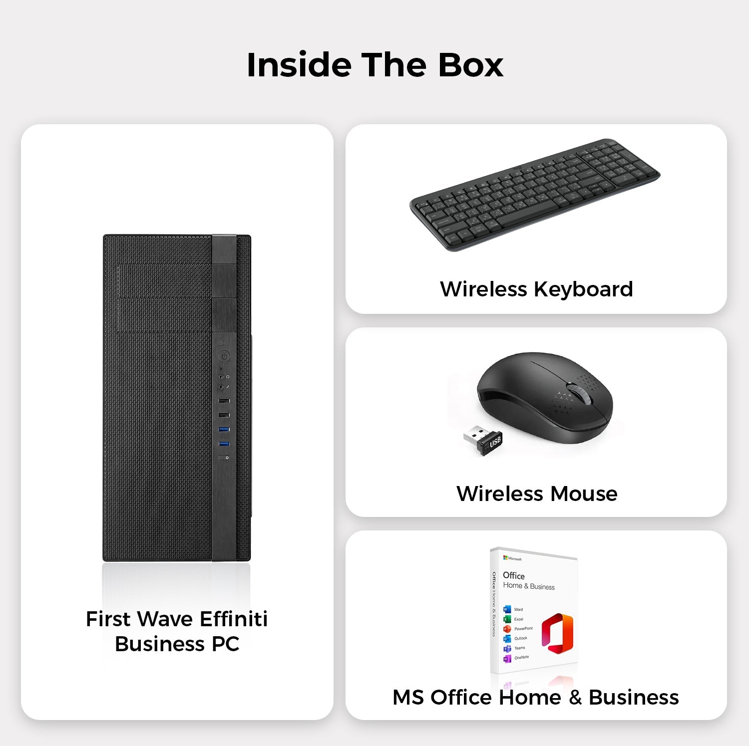 First Wave Effiniti Business Desktop PC – AMD Ryzen 3 4300G, DDR4 RAM, 1TB NVMe SSD, WiFi, Windows 11 Pro, 3-Year Warranty, Includes MS Office Home & Business, Keyboard & Mouse | Ideal for Office