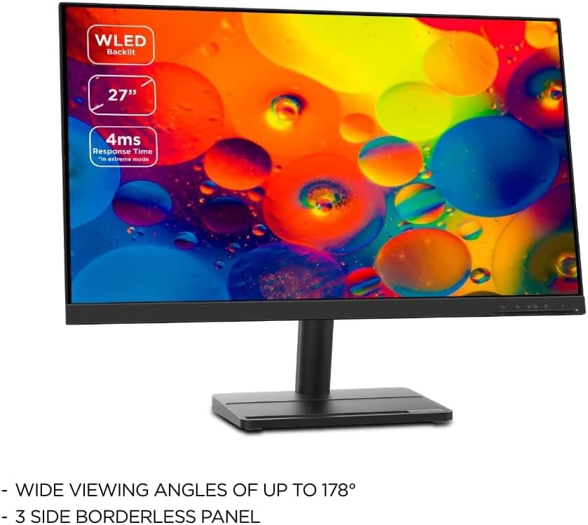 Lenovo L27e-30 (27-Inch) IPS Full HD Monitor - 75Hz, 3-Side Edgeless Design, HDMI & VGA Ports, Black