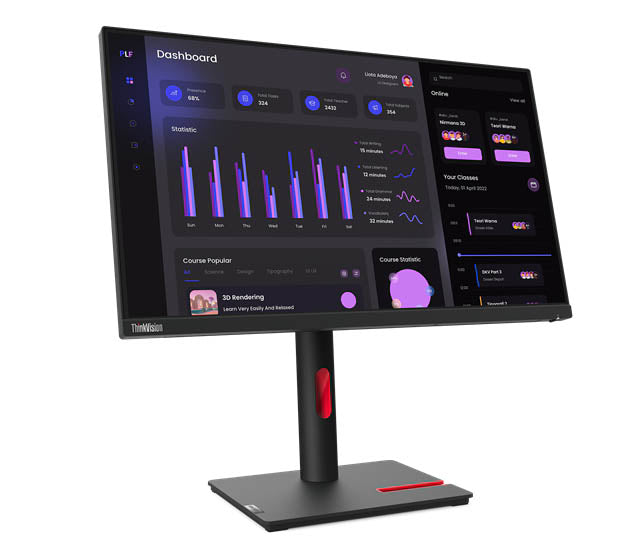 Lenovo ThinkVision T24i-30 24-Inch FHD IPS Monitor - 75Hz, 4ms Response Time, Eye Comfort Certified, Adjustable Stand, Black