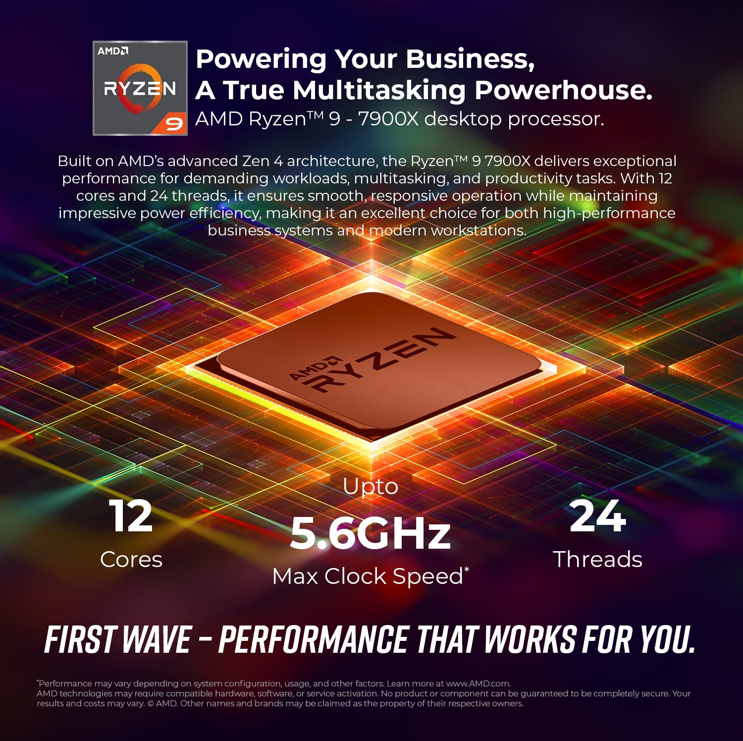 First Wave WorkMate Business Desktop PC – Ryzen 9 7900X | DDR5 RAM | 1TB NVMe SSD + 1TB SATA SSD | WiFi | 750W Modular PSU | Win 11 Pro | Includes MS Office, Keyboard & Mouse, 3-Year Warranty