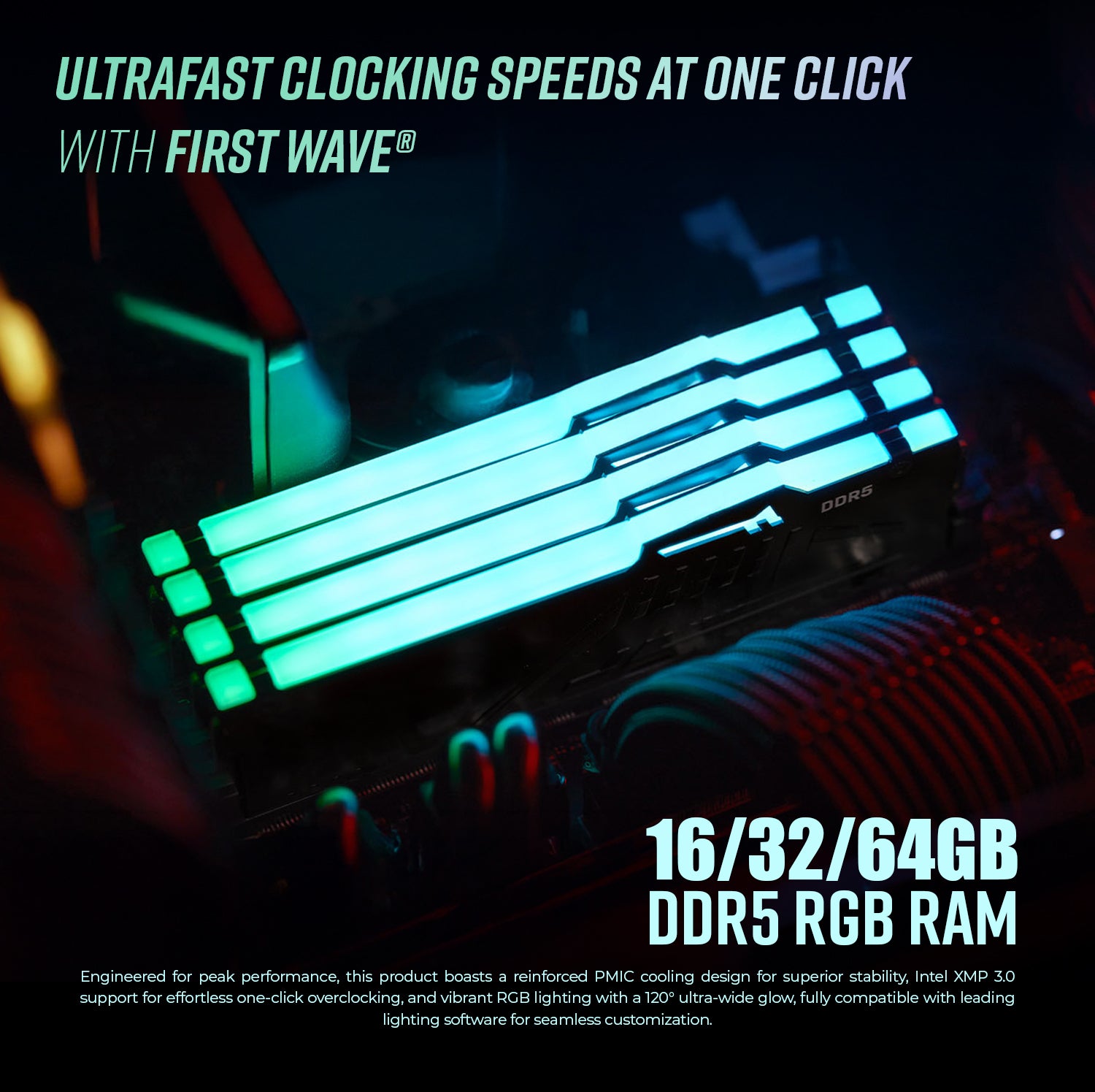 First Wave Stormcaller Gaming PC, Intel Core i7 14th Gen, RTX 5060 8GB,  16,32,64GB DDR5 RAM, 1TB NVMe Gen4 SSD, Liquid Cooled, High Airflow Case, 750W Modular PSU