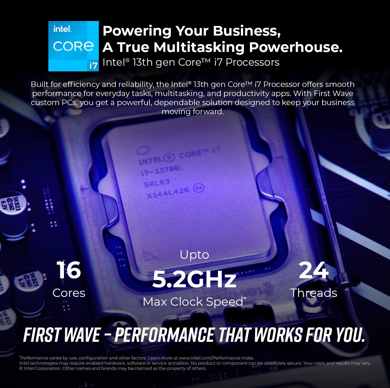 First Wave OfficeCore Business Desktop PC – 13th Gen Intel i7-13700 | DDR5 RAM | 1TB NVMe SSD + 1TB SATA SSD | WiFi | Windows 11 Pro | 3-Year Warranty | Includes MS Office & Keyboard & Mouse