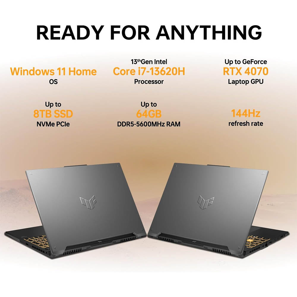 ASUS TUF F15 FX507VI, Powerful Gaming Laptop with 13th Gen Intel Core i7, 16GB DDR5 RAM, 1TB SSD, NVIDIA GeForce RTX 4070, and 15.6" FHD 144Hz Display