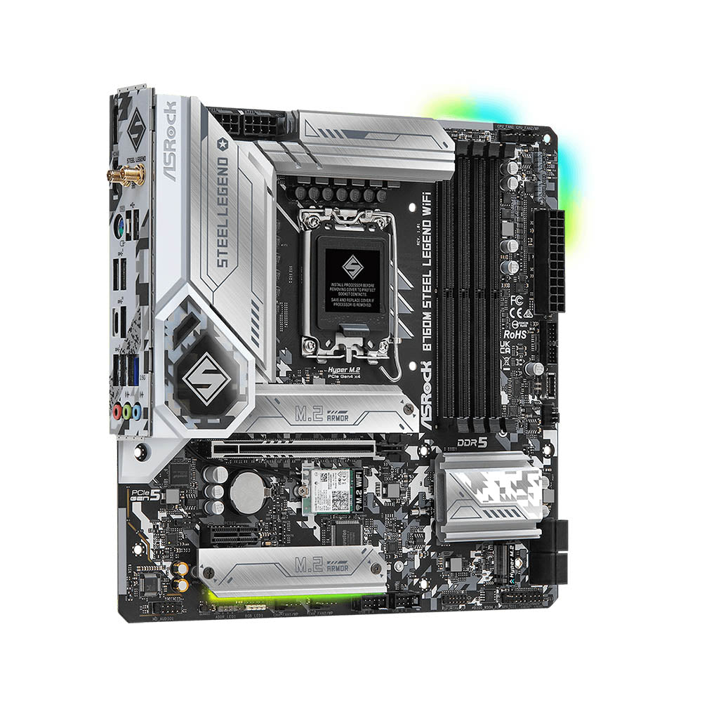 ASROCK B760M Steel Legend WiFi D5 mATX Motherboard – Intel 12th/13th Gen, DDR5, PCIe 5.0, Wi-Fi 6, 2.5G LAN, RGB Sync