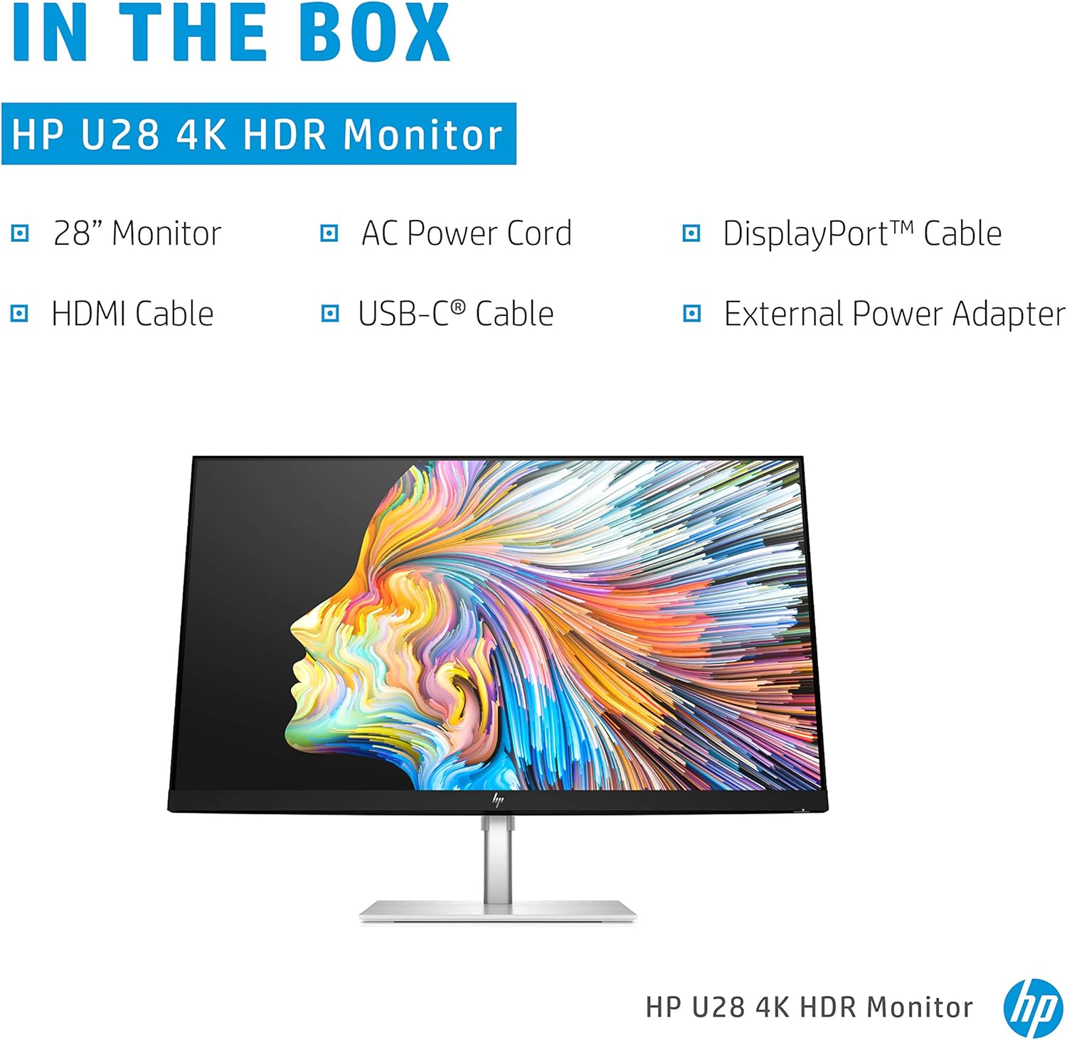 HP U28 4K HDR Display - 27.9 Inch, 4ms Response, 400nits Brightness, HDMI, USB-C, DisplayPort, Silver