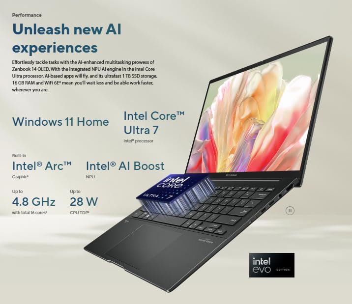 ASUS Zenbook 14 OLED (Q425MA) FREE 1st Wave External SSD 512GB + Wireless Mouse + Anti Virus + Mouse Pad, Intel Ultra 7-155H /16GB RAM - 1TB SSD/14 FHD(1920x1080) OLED/Windows 11 Home - Jasper Gray