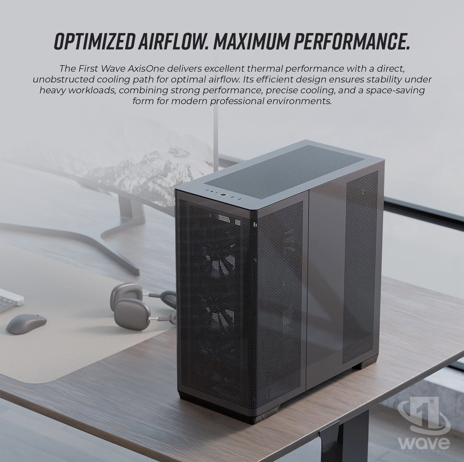 First Wave AxisOne Business Desktop PC – Ryzen 9 9900X | DDR5 RAM | 1TB NVMe + 1TB SATA SSD | WiFi | 750W Modular PSU | Win 11 Pro | Includes MS Office, Keyboard & Mouse, 3-Year Warranty