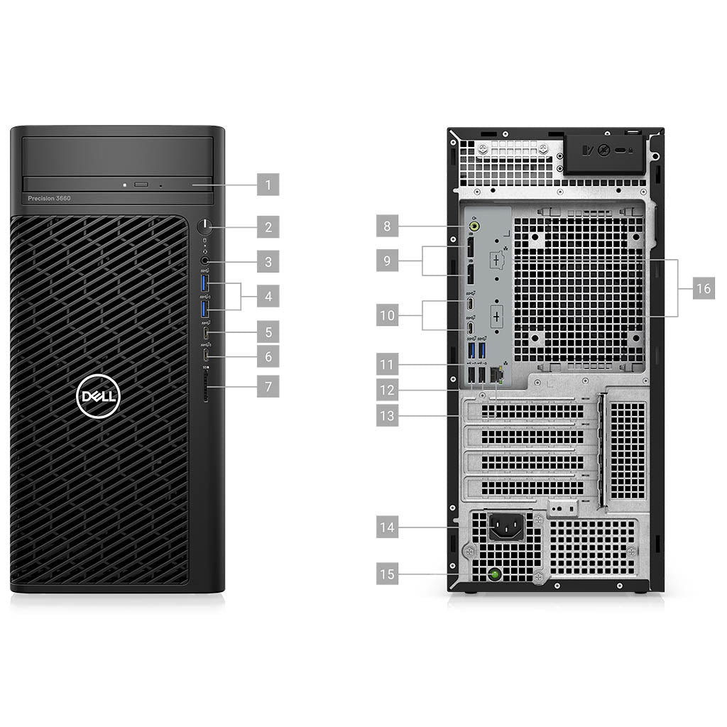 Dell Precision Tower 3660 - Intel Core i7 Options, 8GB RAM, 1TB NVMe SSD, Windows 10 Pro, Integrated Graphics