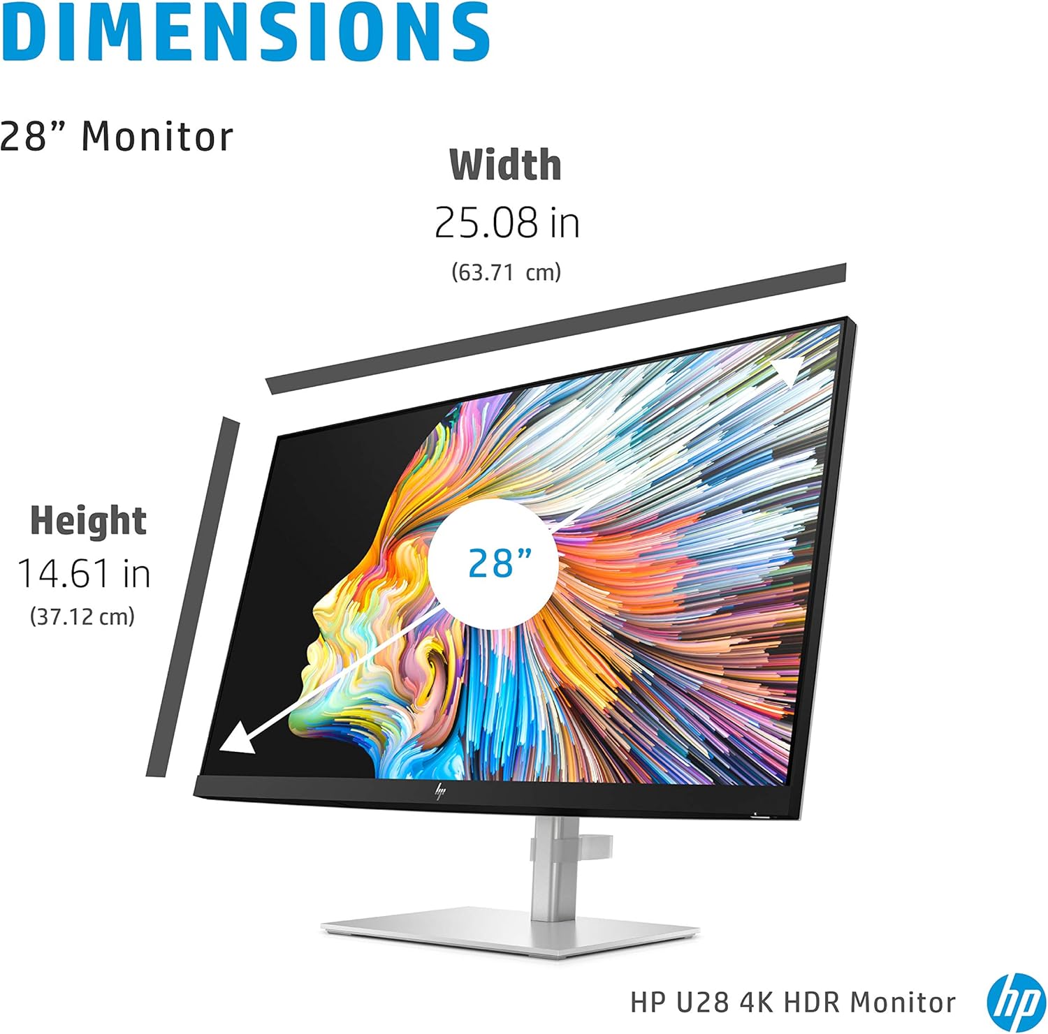 HP U28 4K HDR Display - 27.9 Inch, 4ms Response, 400nits Brightness, HDMI, USB-C, DisplayPort, Silver