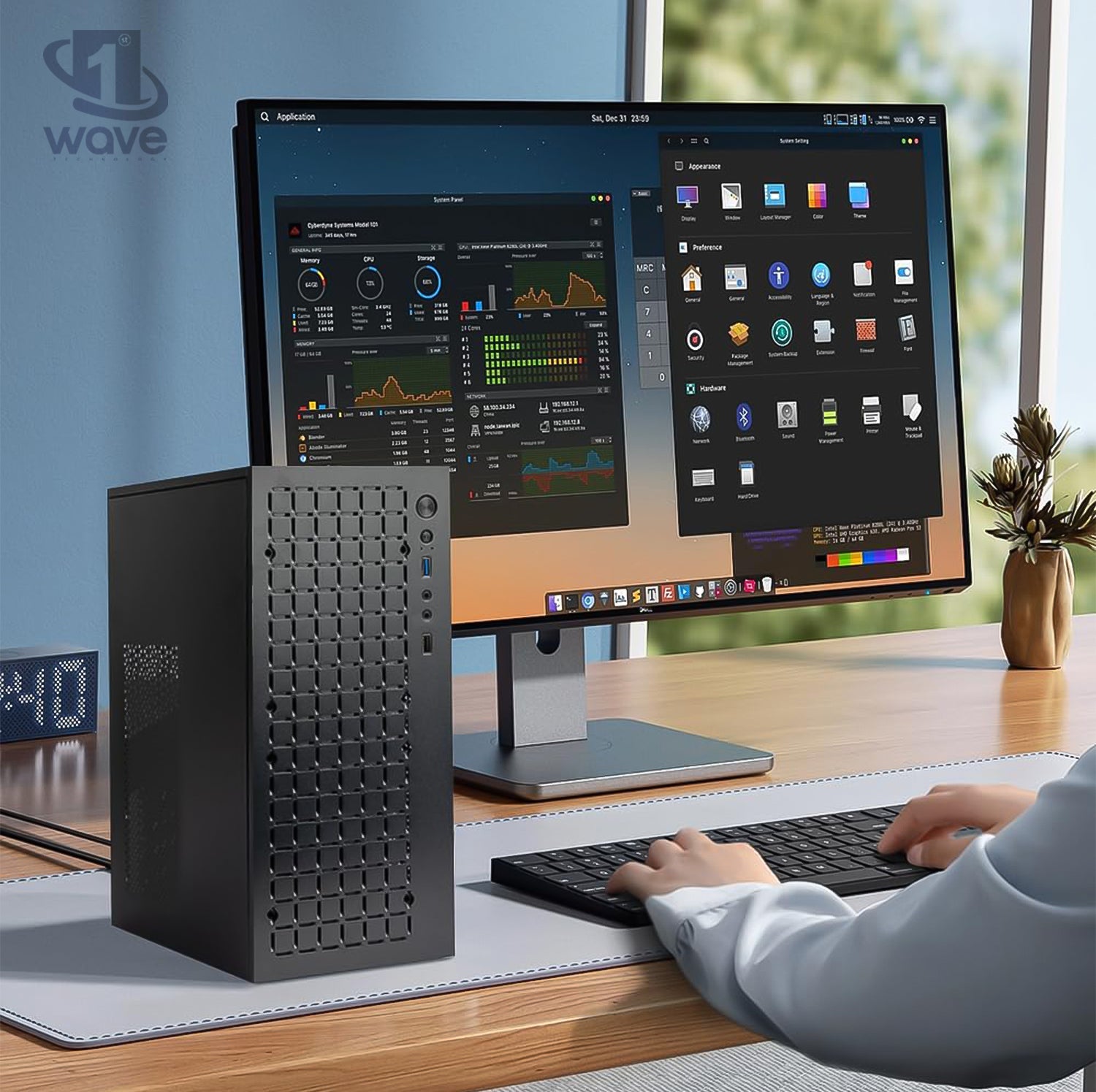 First Wave Workline Business Desktop PC – 13th Gen Intel i3-13100, DDR5 RAM, 1TB NVMe SSD, WiFi, Win 11 Pro, 3Y Warranty, Ideal for Office, Includes MS Office Home & Business, Keyboard & Mouse