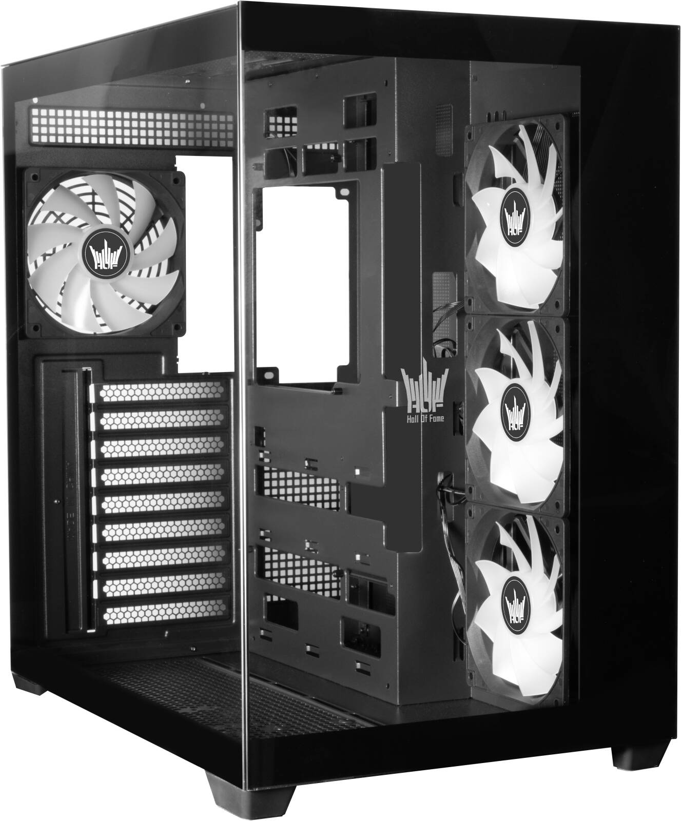 GALAX HOF ALLSYNQ Black Mid-Tower ATX Gaming PC Case – Tempered Glass Side Panel, Pre-Installed 4 ARGB Fans, Dual-Chamber Layout, Supports 360 mm Radiator & High-End GPU Builds