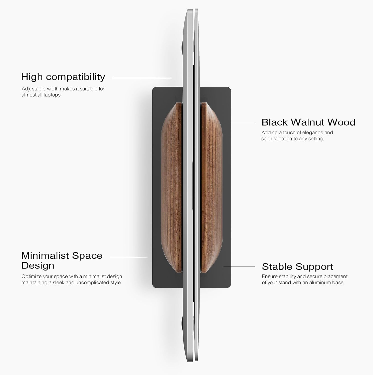 First Wave Vertical Laptop Stand – Premium Black Walnut Wood Dock for MacBook, MacBook Pro & All Laptops 13/14/15/15.6/17 inches – Space-Saving Wooden Laptop Holder for Desk Organization & Cooling