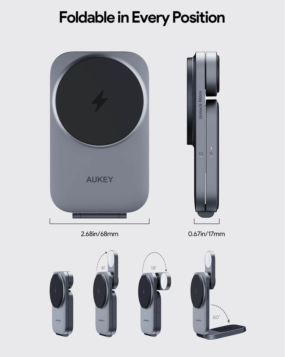 AUKEY MagFusionZ 3-in-1 Foldable Magnetic Fast Wireless Charging Station - Black