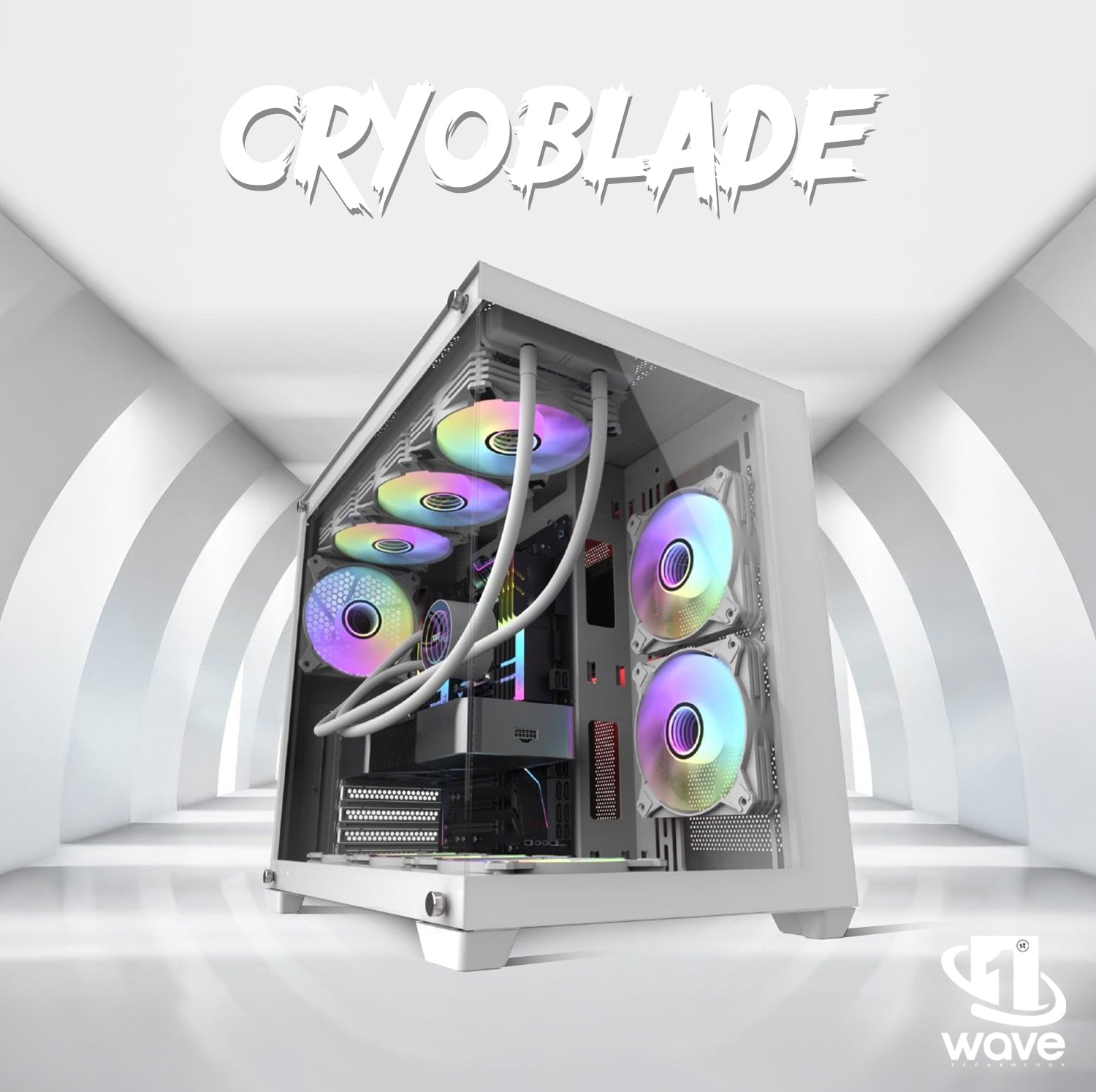 First Wave CryoBlade Gaming PC – AMD Ryzen 5-7600, 8GB Radeon RX 7600 GDDR6 OC Graphics, DDR5 RGB RAM, 2TB SSD (1TB NVMe + 1TB SATA), WiFi, ARGB Cooling, Windows 11 Pro, 2Y Warranty