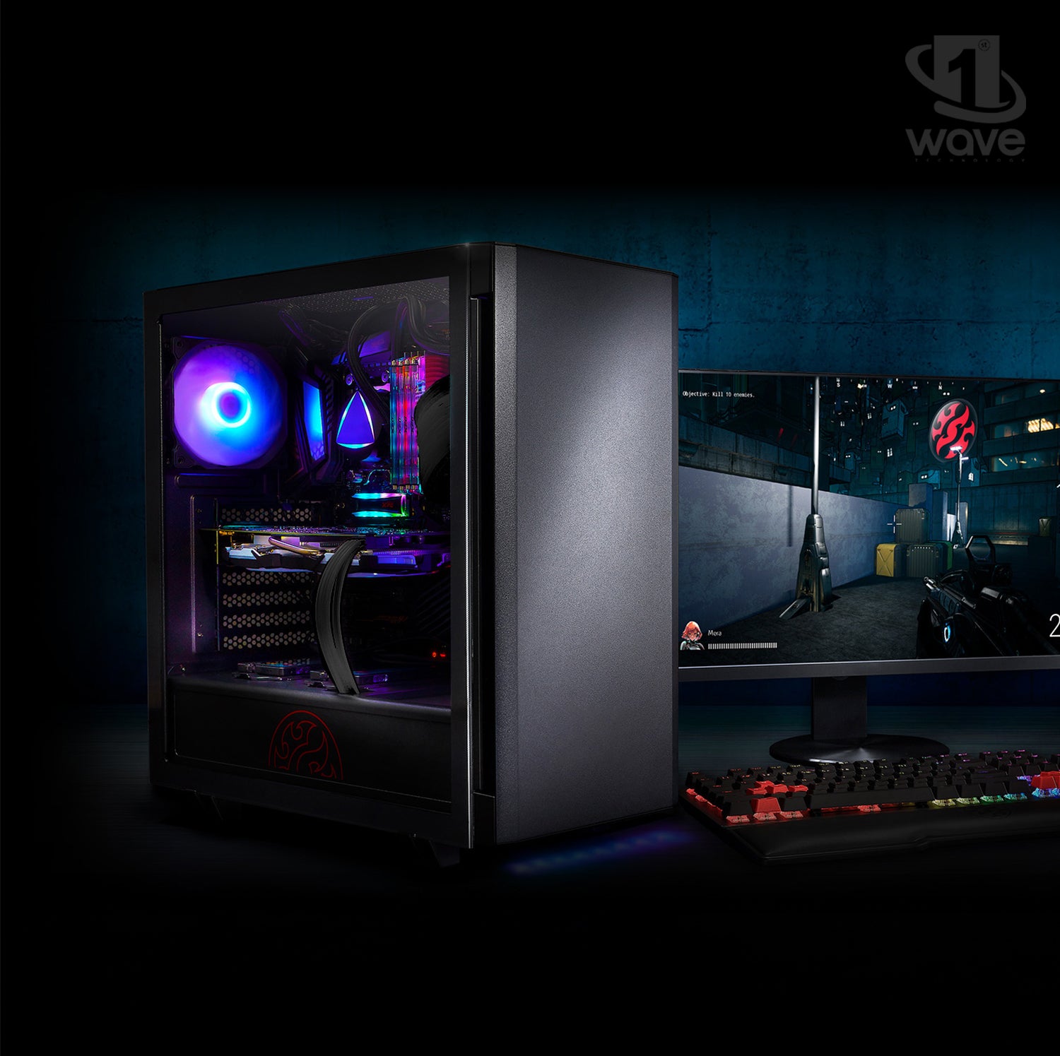 First Wave Cybershadow Gaming PC – Intel Core Ultra 5 245KF, RTX 5060 Ti  , 16,32,64GB DDR5 6000MHz, 1TB NVMe Gen4 SSD, 240mm Liquid Cooler, 750W Modular PSU, Black Mid-Tower Gaming Case