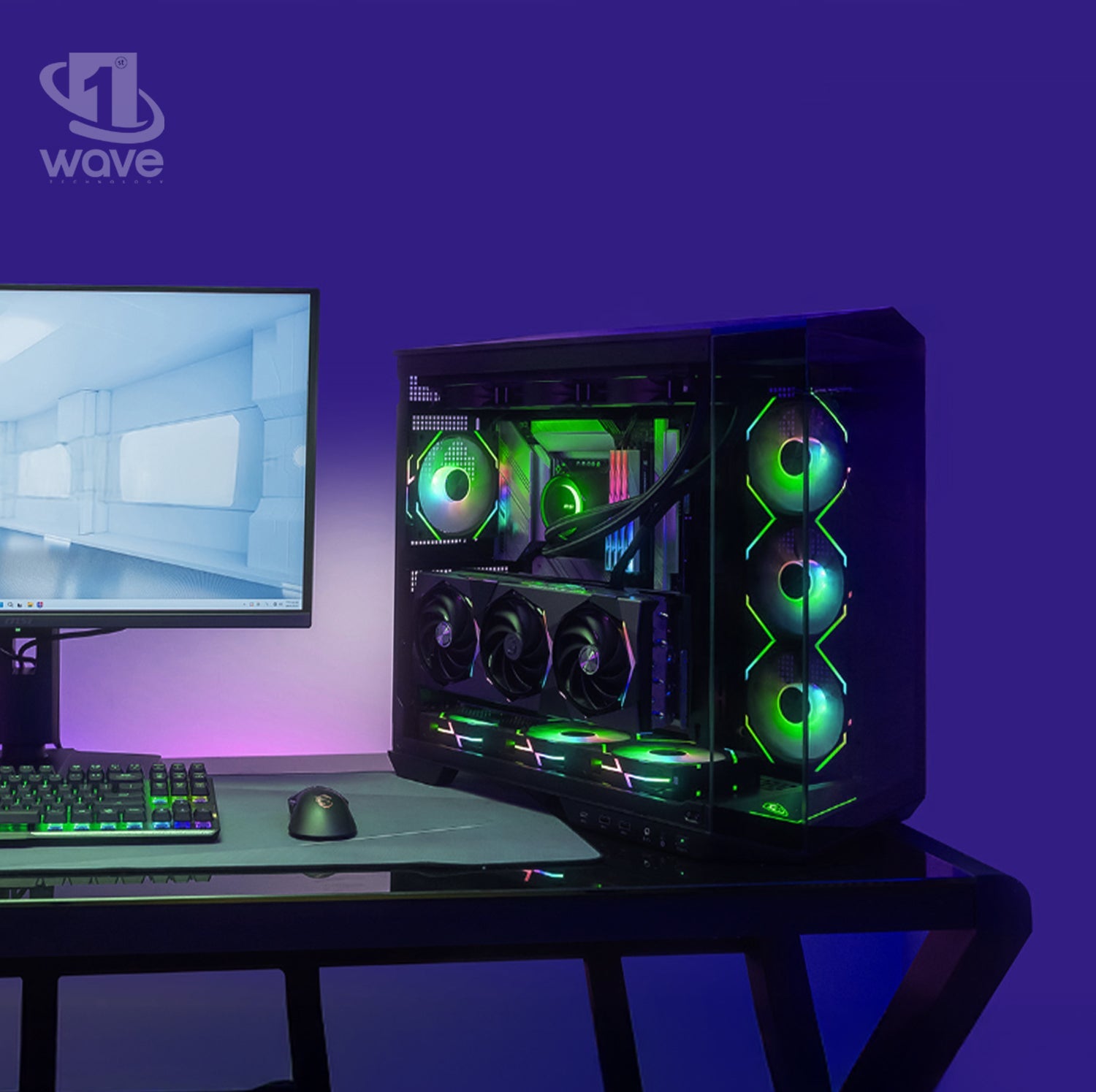 First Wave HyperionX Gaming PC – AMD Ryzen 7-9700, 16GB Radeon RX 7800 GDDR6 OC Graphics, DDR5 RGB RAM, 1TB NVMe SSD, WiFi, ARGB Cooling, Windows 11 Pro, 2Y Warranty