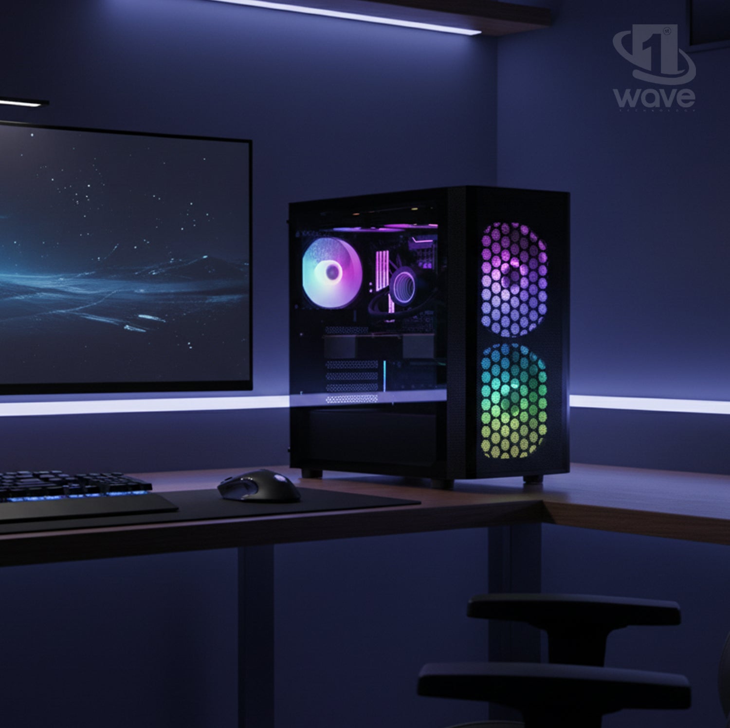 First Wave Ravencore Gaming PC – Intel Core Ultra 5 225F, RTX 5050 8GB, 16,32,64GB DDR5 6000MHz, 1TB NVMe Gen4 SSD, 240mm Liquid Cooler, 750W Modular PSU, ATX Meshed Front Panel Gaming Case