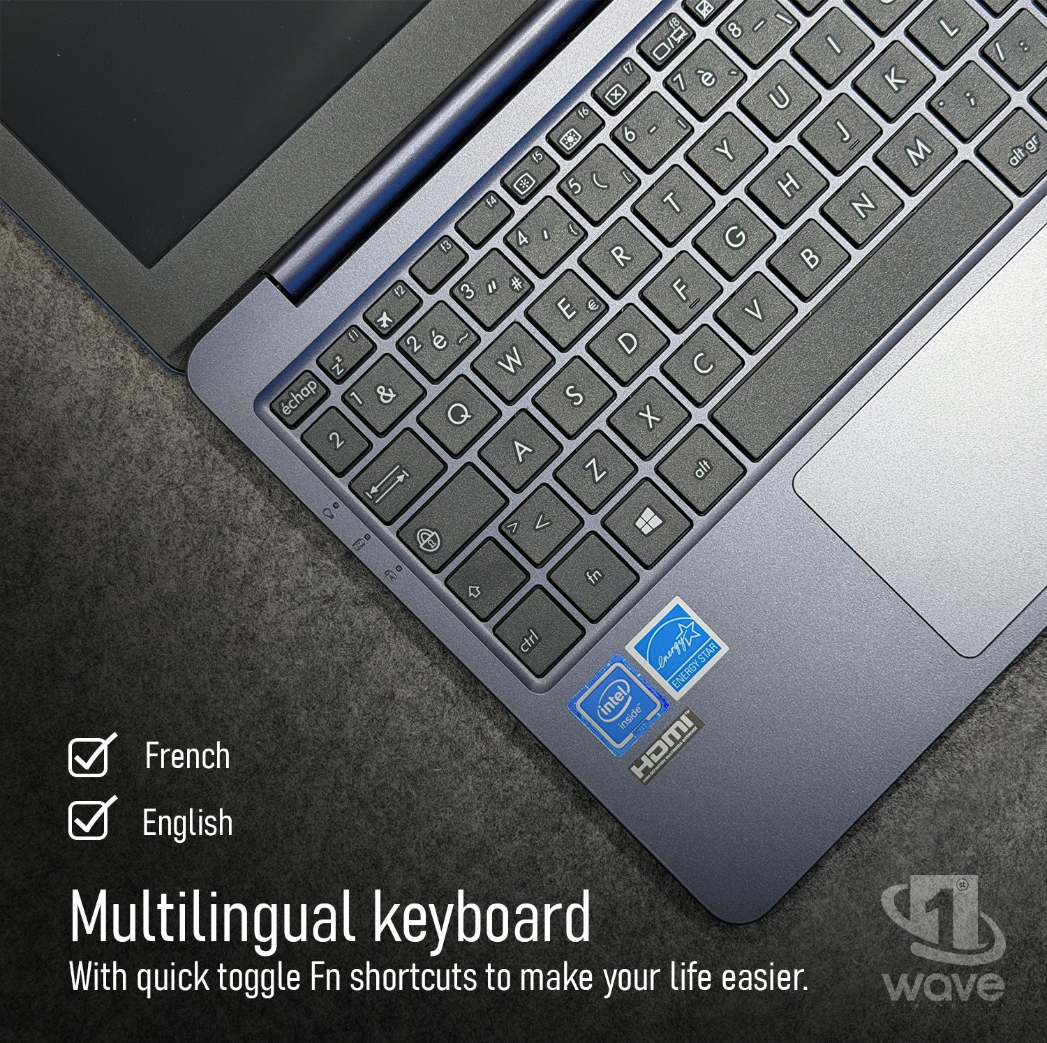 ASUS VivoBook E12 E203NA 11.6” HD Laptop | Intel Celeron N3350 | 4GB RAM | 256GB Storage (128GB eMMC + 128GB MicroSD), Win10, Eng/French KB | Includes 1st Wave 7-in-1 Hub, Antivirus, Mouse & pad