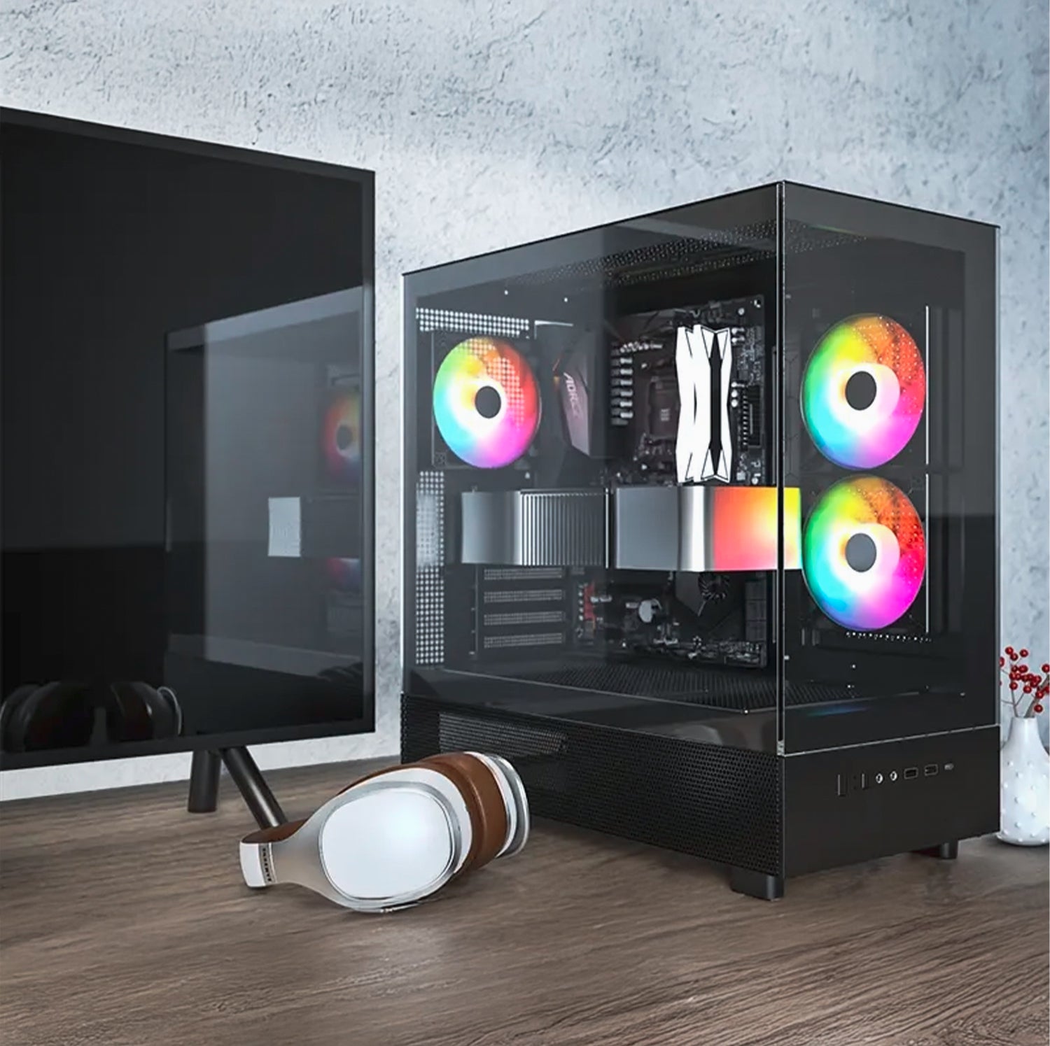 First Wave HoloStream Gaming PC – Intel Core Ultra 7 265KF, RTX 5060 8GB, 16,32,64GB DDR5 6000MHz, 1TB NVMe Gen4 SSD + 1TB SATA SSD, 240mm Liquid Cooler, 750W Modular PSU, Mid-Tower ARGB Gaming Case