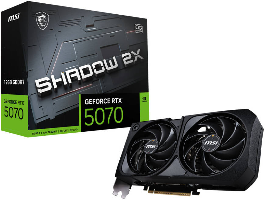 MSI GeForce RTX 5070 12GB Shadow 2X OC Graphics Card – Dual Fan Cooling, DLSS 3.5, Ray Tracing, Overclocked GPU for High-Performance 1440p & 4K Gaming