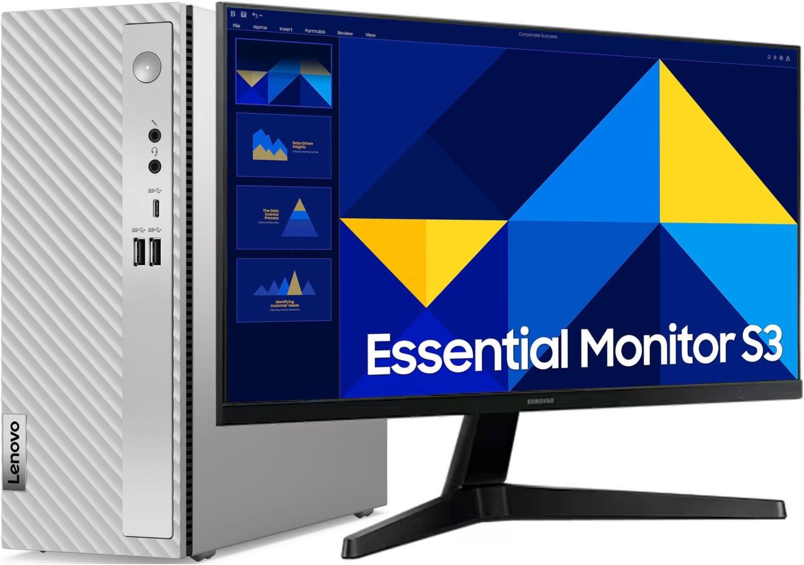 Lenovo IdeaCentre 3 07IAB7 PC, Intel Core i3-12100, 4C, 8GB RAM, 1TB HDD, Integrated Intel UHD Graphics 730, 22'' FHD IPS Monitor, USB KB Eng(UK) & Mouse, Win 11 Pro, Gray