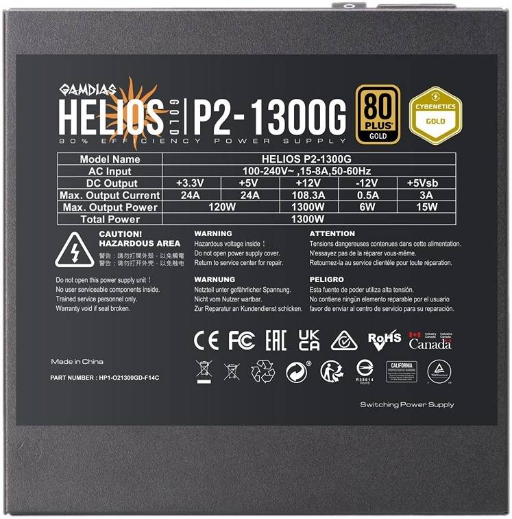 GAMDIAS HELIOS P2-1300 80+ Gold Gen 5 Fully Modular Power Supply – 1300W High-Efficiency PSU