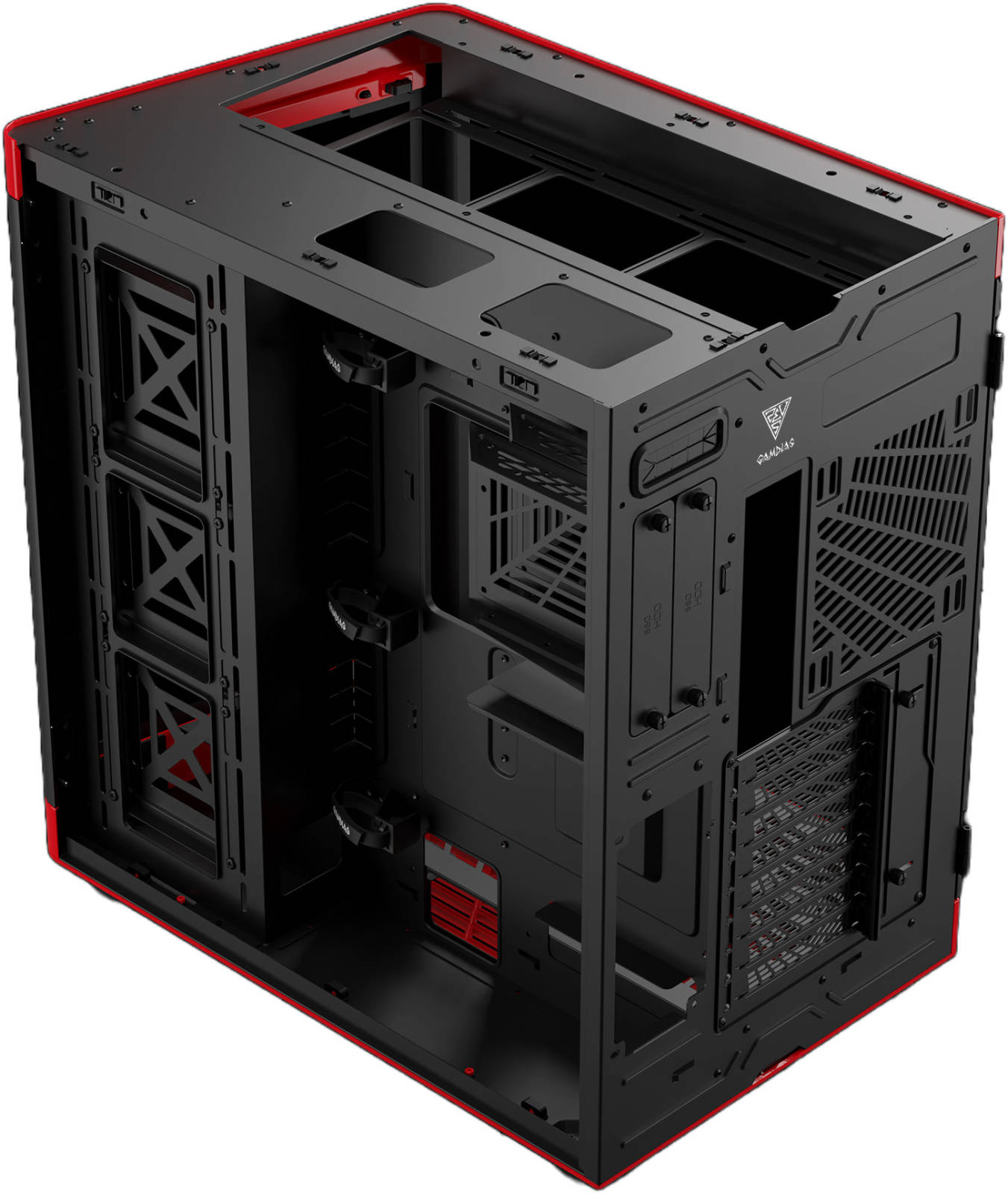 GAMDIAS NESO P1 Black/Red Tower Gaming Case – Tempered Glass, High Airflow, ATX/E-ATX Compatible
