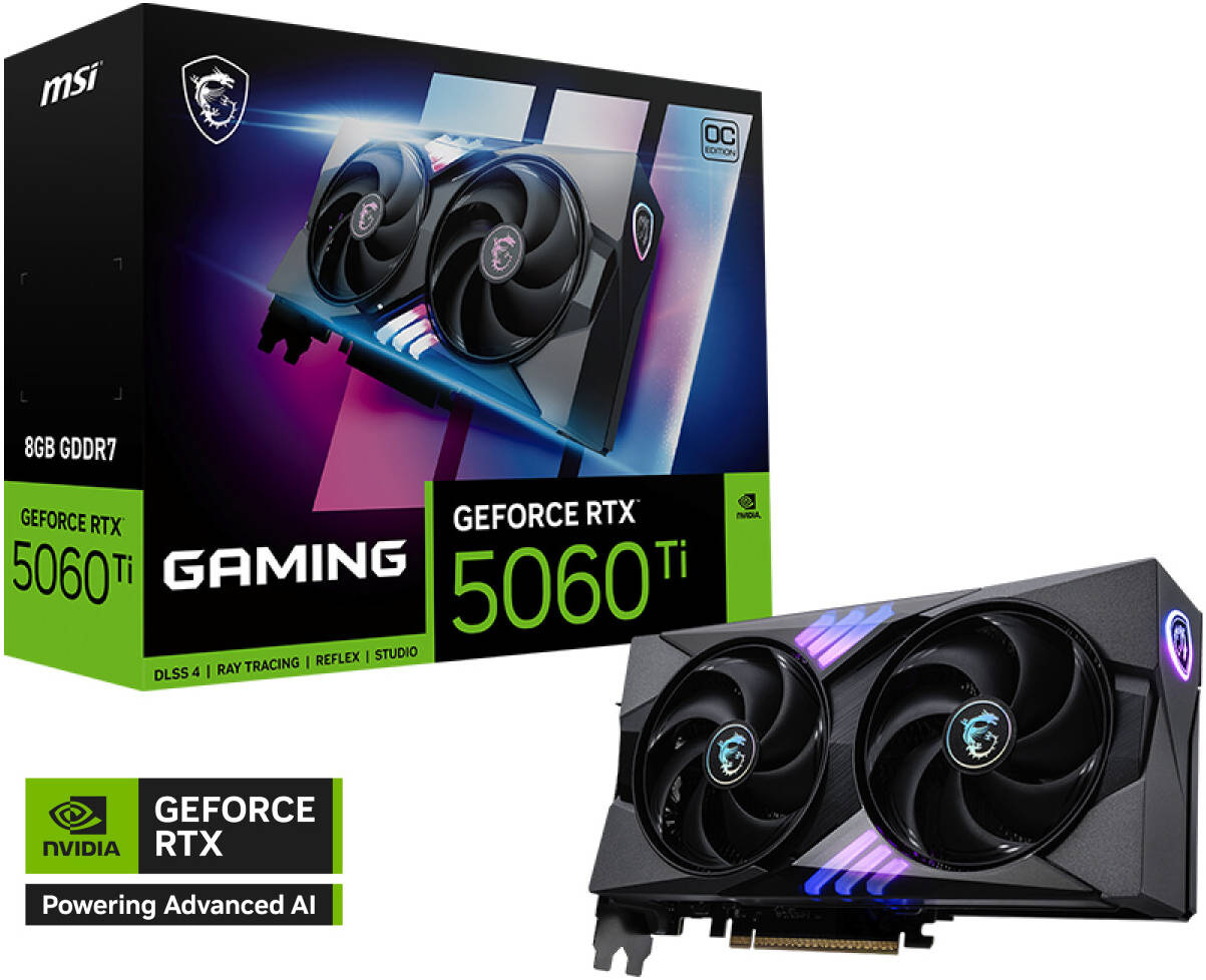 MSI GeForce RTX 5060 Ti 8GB Gaming OC Graphics Card – Dual Fan Cooling, DLSS 3.5, Ray Tracing, Overclocked GPU for High-Performance 1080p & 1440p Gaming