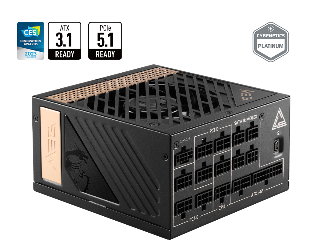 MSI MEG Ai1300P 1300W Modular PSU – PCIe 5.0, 80 Plus Platinum, High-Efficiency Power Supply for Gaming & Workstations