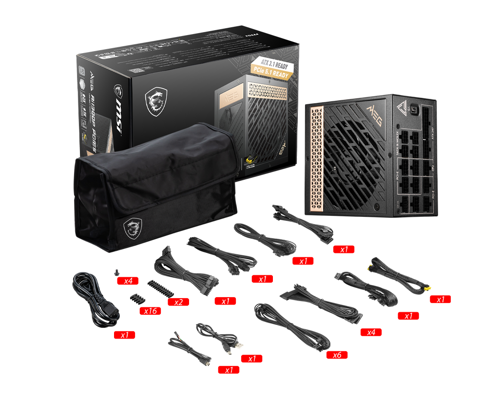 MSI MEG Ai1300P 1300W Modular PSU – PCIe 5.0, 80 Plus Platinum, High-Efficiency Power Supply for Gaming & Workstations