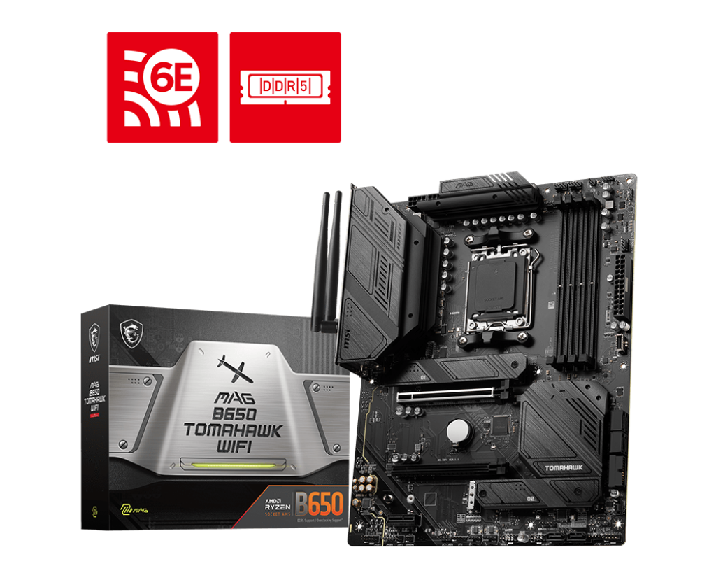 MSI MAG B650 Tomahawk WiFi Motherboard – AM5 Socket, DDR5, ATX Gaming Motherboard with WiFi 6E