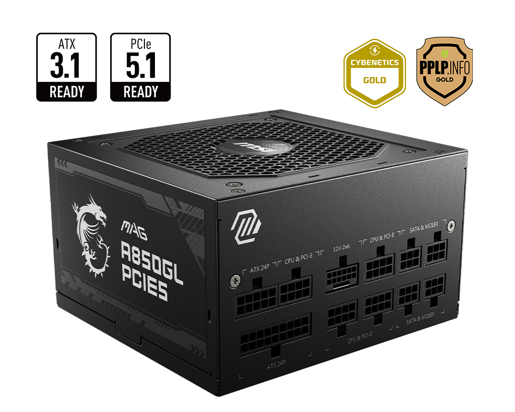 MSI MAG A850GL 850W PSU – PCIe 5.0, 80 Plus Certified, High-Efficiency ATX Power Supply for Gaming & Workstations