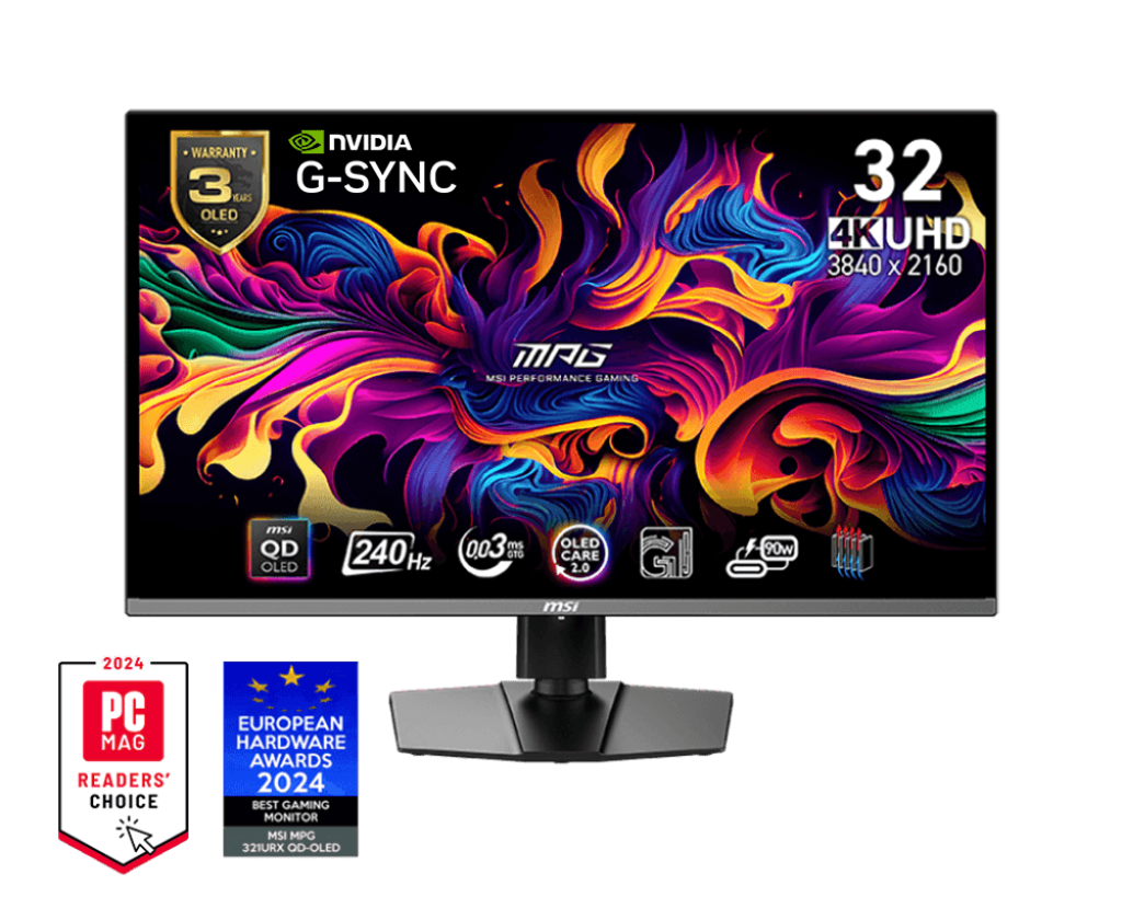 MSI MPG 321URX QD-OLED 31.5" 4K UHD Gaming Monitor – 240Hz Refresh Rate, 0.03ms Response, HDR, Ultra-Fast OLED Display