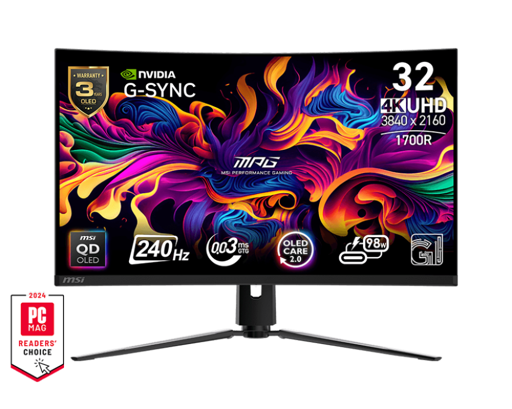 MSI MPG 321CURX QD-OLED 32" Curved Gaming Monitor – 4K UHD, 240Hz Refresh Rate, 0.03ms Response, HDR for Ultra-Fast Gaming