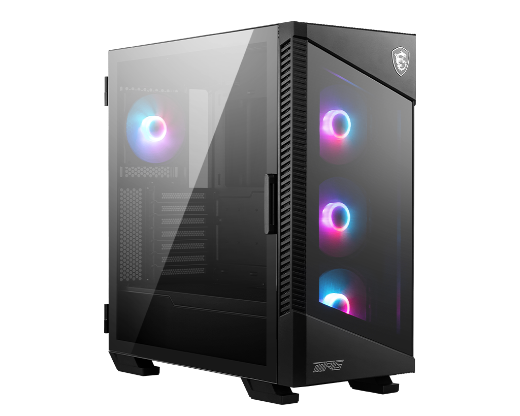 MSI MPG Velox 100R Mid-Tower Gaming Case – Black, Tempered Glass, ARGB Ready, High Airflow Design