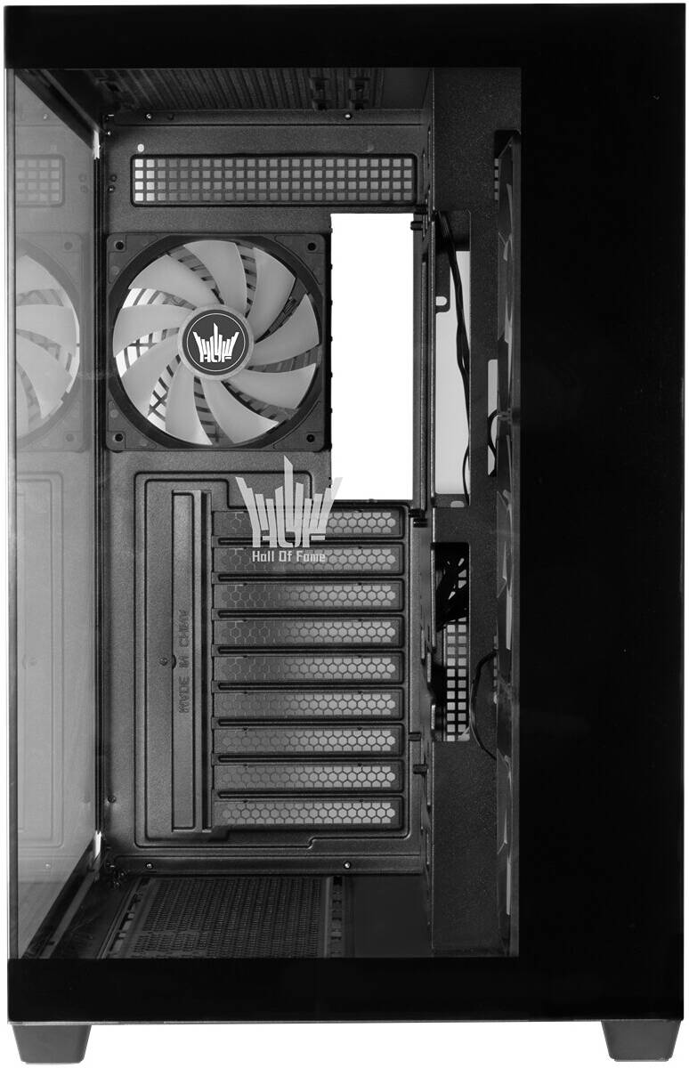 GALAX HOF ALLSYNQ Black Mid-Tower ATX Gaming PC Case – Tempered Glass Side Panel, Pre-Installed 4 ARGB Fans, Dual-Chamber Layout, Supports 360 mm Radiator & High-End GPU Builds