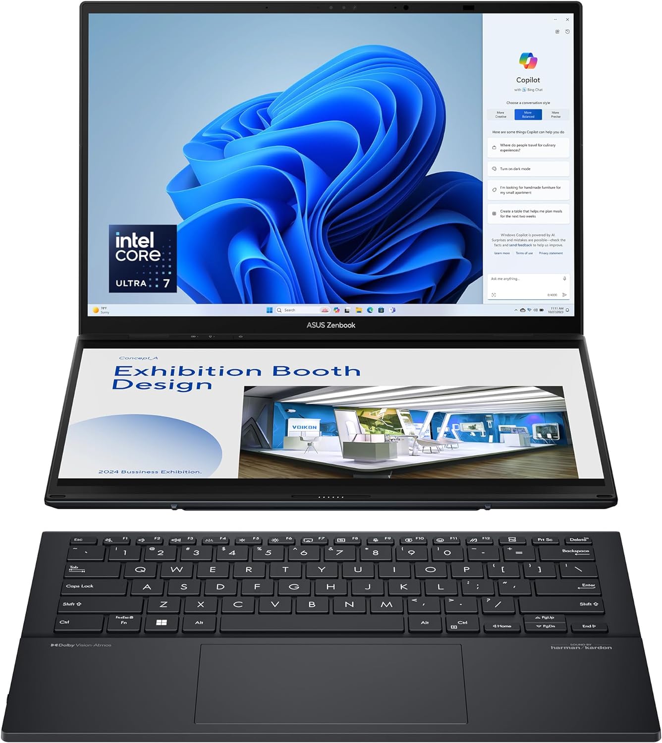 ASUS Zenbook Duo OLED UX8406MA-OLEDI7IG Intel Core Ultra 7-155H /16GB RAM/1TB SSD/14 3K Touch Screen (2880X1800) OLED 120Hz/Windows 11 Home - Inkwell Gray