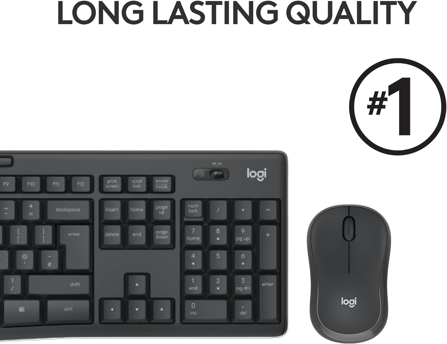 Logitech MK295 Silent Wireless Mouse & Keyboard Combo with SilentTouch Technology, Full Numpad, Advanced Optical Tracking, Lag-Free Wireless, 90% Less Noise, Ar, EN Keyboard - Graphite