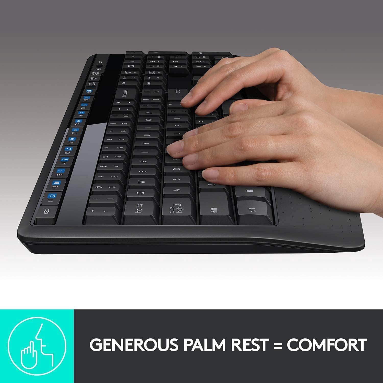 Logitech MK345 Wireless Keyboard and Mouse Combo, Full-Sized Keyboard with Palm Rest - Black