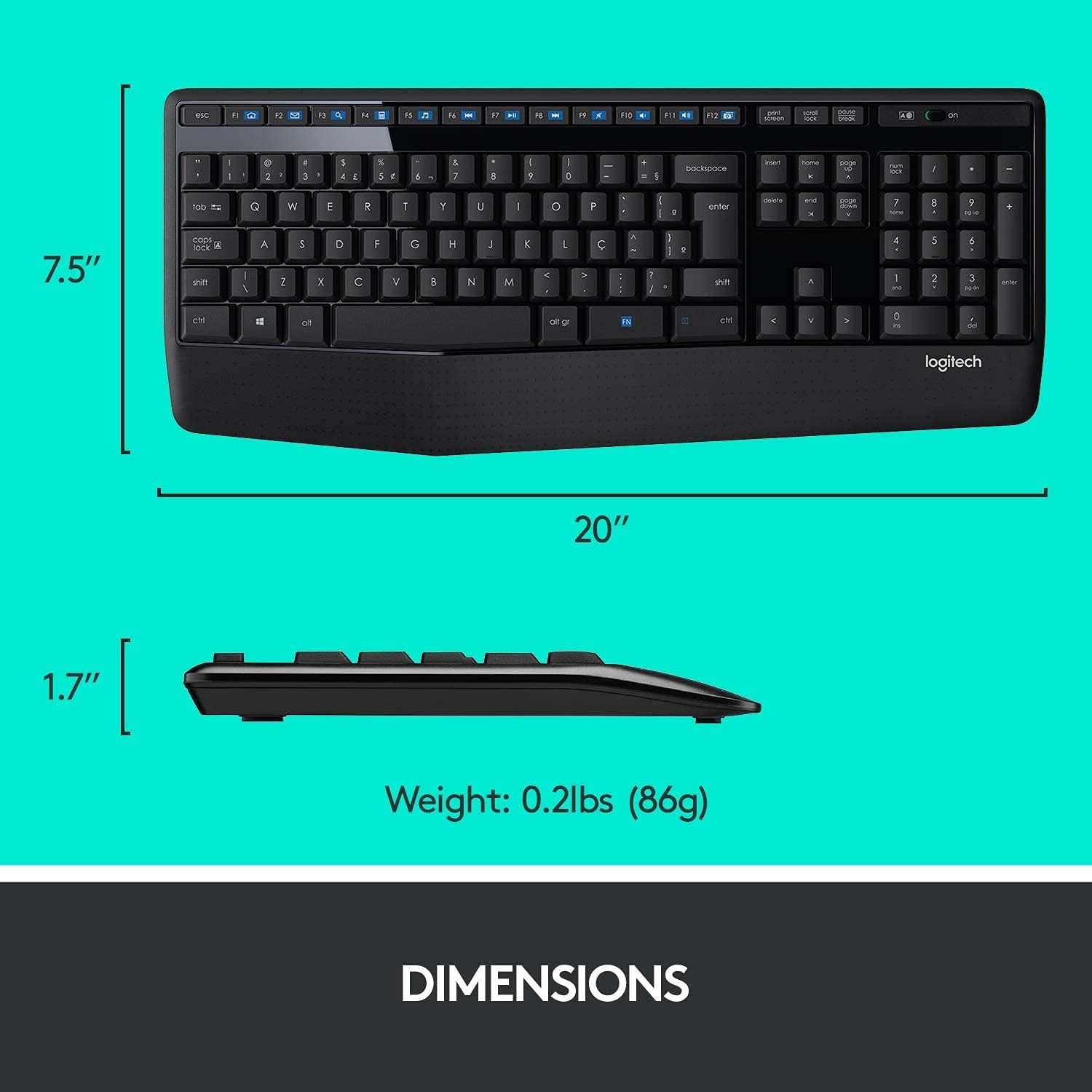 Logitech MK345 Wireless Keyboard and Mouse Combo, Full-Sized Keyboard with Palm Rest - Black