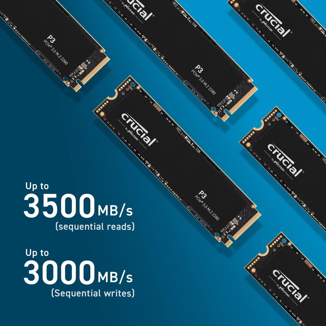 Crucial P3 1TB CT1000P3SSD8 PCIe 3.0, 3D NAND, NVMe, M.2 SSD, up to 3500MB/s, Black