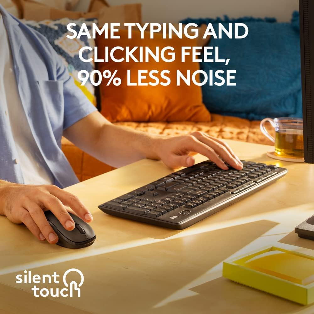 Logitech MK295 Silent Wireless Mouse & Keyboard Combo with SilentTouch Technology, Full Numpad, Advanced Optical Tracking, Lag-Free Wireless, 90% Less Noise, Ar, EN Keyboard - Graphite