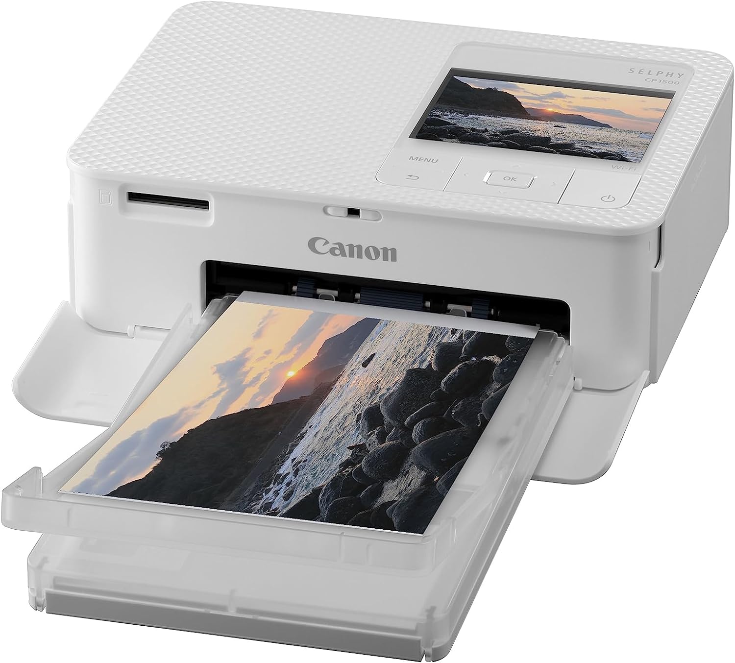 Canon SELPHY CP1500 Compact Portable Photo Printer (Upgraded CP1300 Model) | Photos,Collages & Stickers | Wi-Fi & Direct printing | Smart Devices ,Computers ,Cameras, SD Card & USB-C Flash Drives (White)