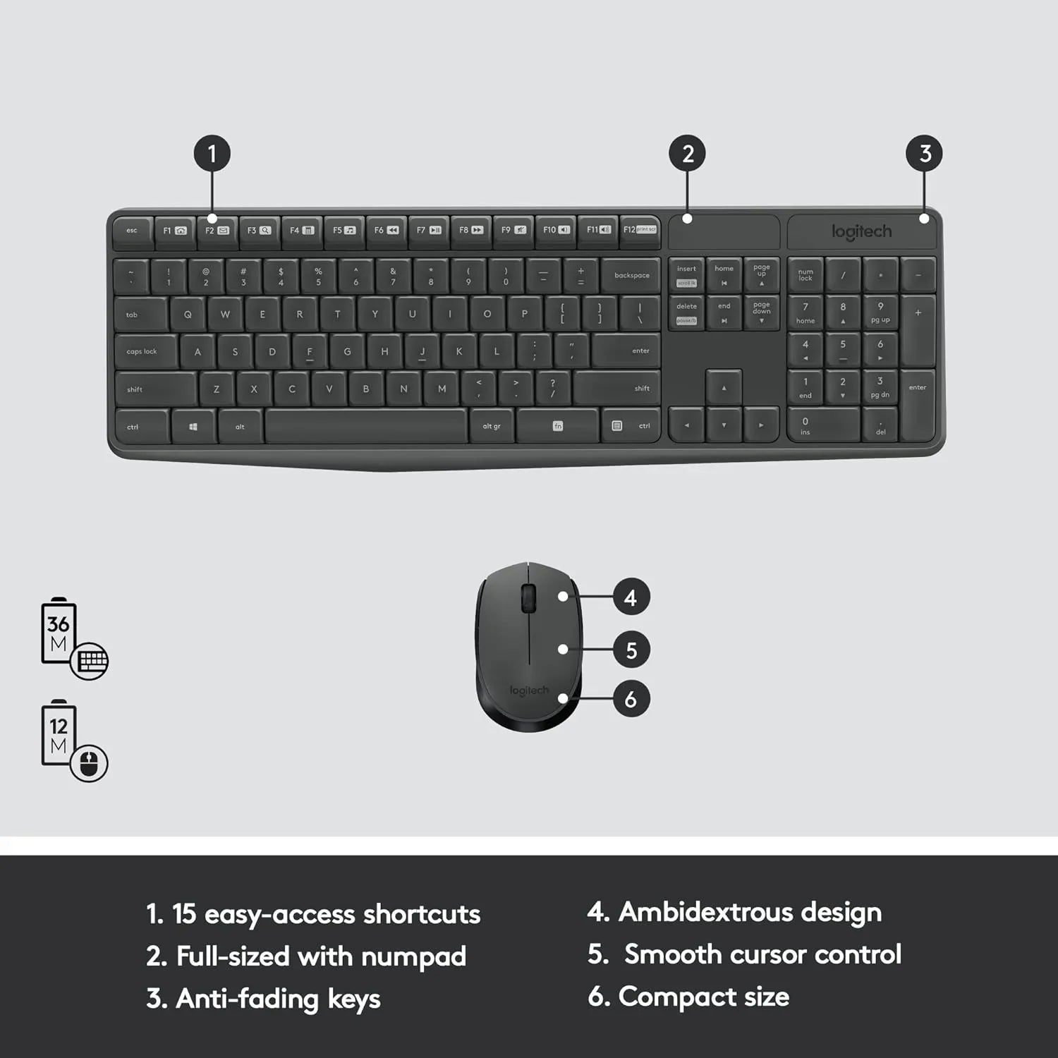 Logitech MK235 Wireless Keyboard and Mouse Combo for Windows