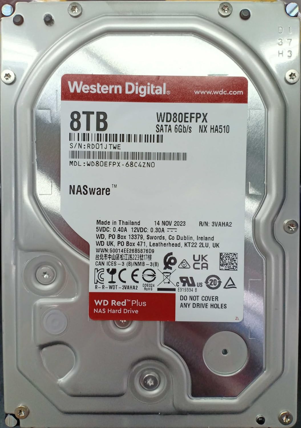 Western Digital 8TB WD Red Plus NAS Internal Hard Drive HDD - 5640 RPM, SATA 6 Gb/s, CMR, 256 MB Cache, 3.5