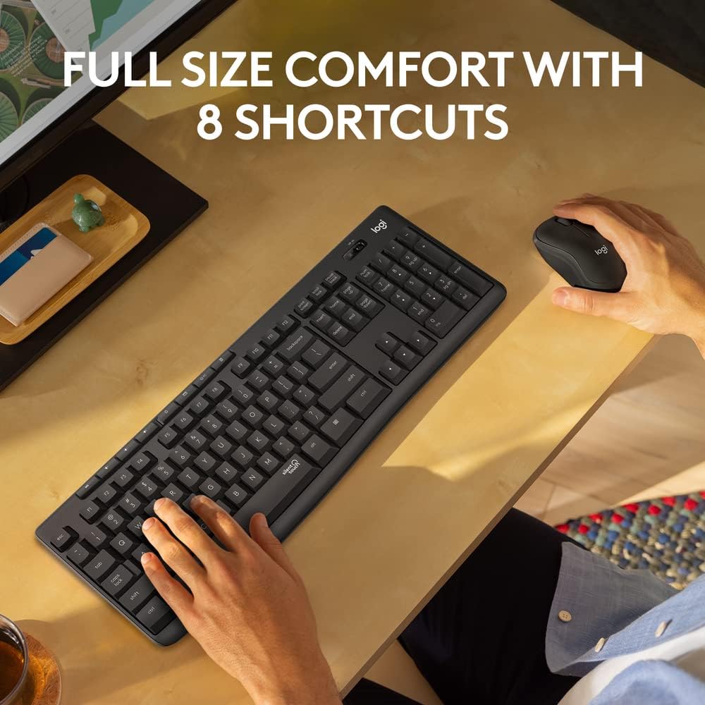 Logitech MK295 Silent Wireless Mouse & Keyboard Combo with SilentTouch Technology, Full Numpad, Advanced Optical Tracking, Lag-Free Wireless, 90% Less Noise, Ar, EN Keyboard - Graphite